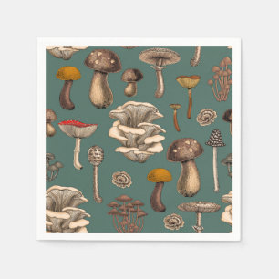 Wild Mushrooms on pine green Napkin