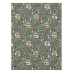 Wild Mushrooms on pine green Tablecloth