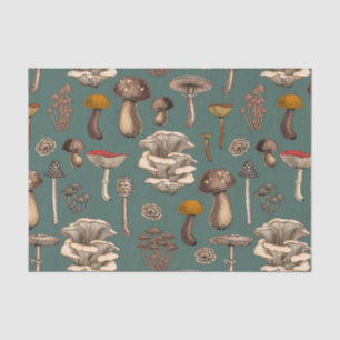 Wild Mushrooms on pine green Tissue Paper