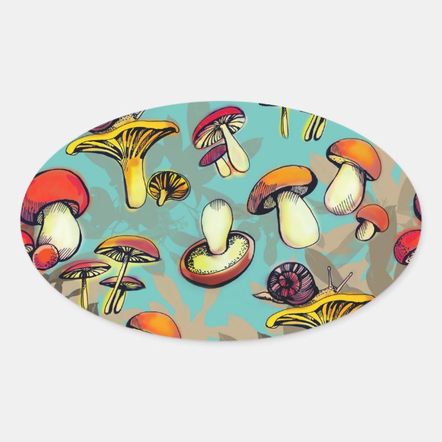 Wild mushrooms  oval sticker (Front)