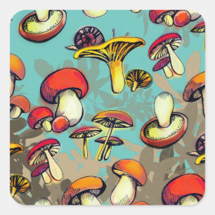 Wild mushrooms square sticker