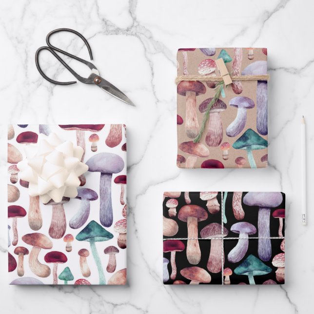 Wild Mushrooms Watercolor Illustration  Wrapping Paper Sheet (Front)