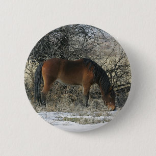 Wild Mustang Horse in the Snow 1 6 Cm Round Badge