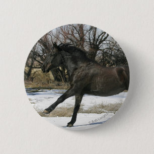 Wild Mustang Horse in the Snow 2 6 Cm Round Badge