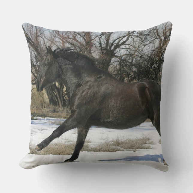 Wild Mustang Horse in the Snow 2 Cushion (Front)