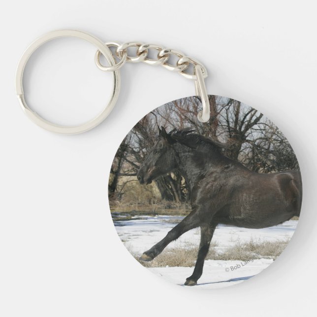 Wild Mustang Horse in the Snow 2 Key Ring (Front)