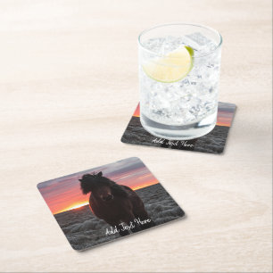 Wild Mustang Horse in the Sunset Square Paper Coaster