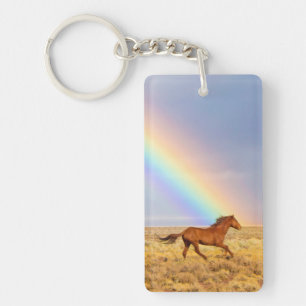 Wild Mustang Horse Running and Rainbow Key Ring