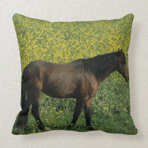 Wild Mustang Horse Standing in Flowers Cushion
