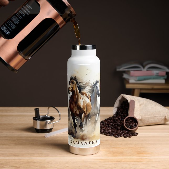 Wild Mustang Horses Equestrian Wild West Water Bottle (Coffee)