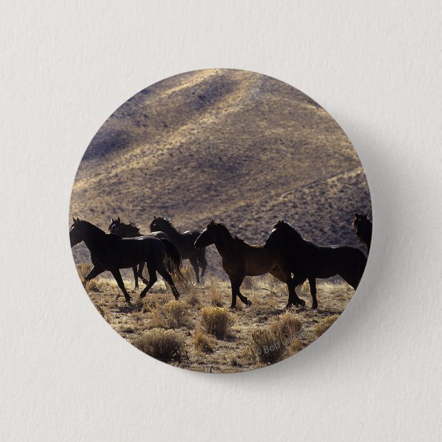 Wild Mustang Horses in the Desert 1 6 Cm Round Badge (Front)