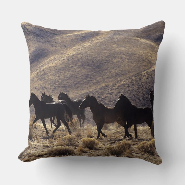 Wild Mustang Horses in the Desert 1 Cushion (Front)