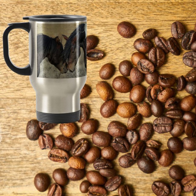 Wild Mustang Horses Nuzzling Travel Mug 14 ounce (Creator Uploaded)