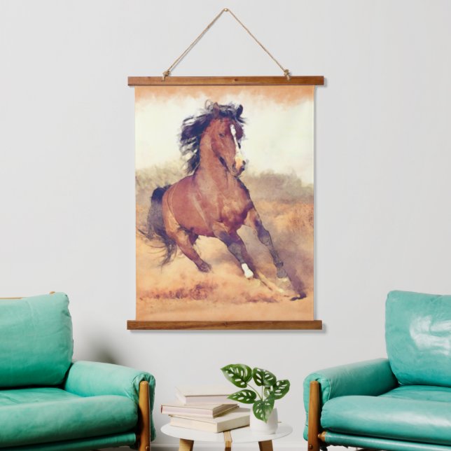 Wild Mustang Horses Stampede Watercolor Hanging Tapestry (Living Room)