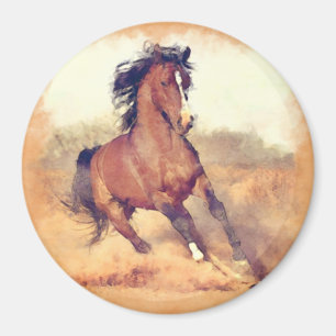 Wild Mustang Horses Stampede Watercolor Magnet