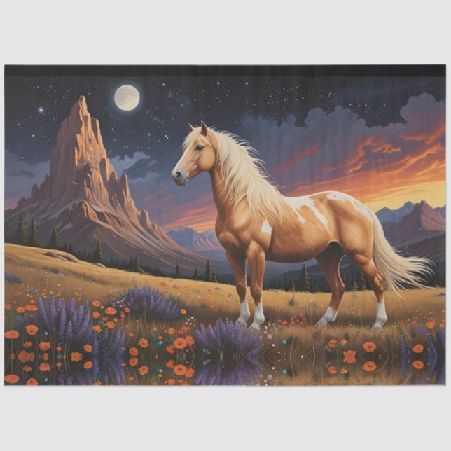 Wild mustang pinto palomino Colourful night sky  Tissue Paper (Front)