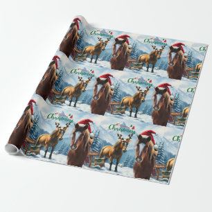 Wild Mustang Santa Christmas wrapping paper