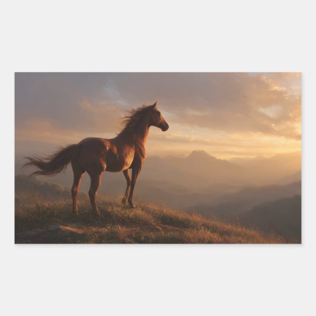 Wild Mustang Watching the Sunset Rectangular Sticker (Front)