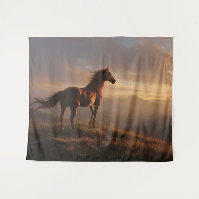 Wild Mustang Watching the Sunset Tapestry (Front (Horizontal))