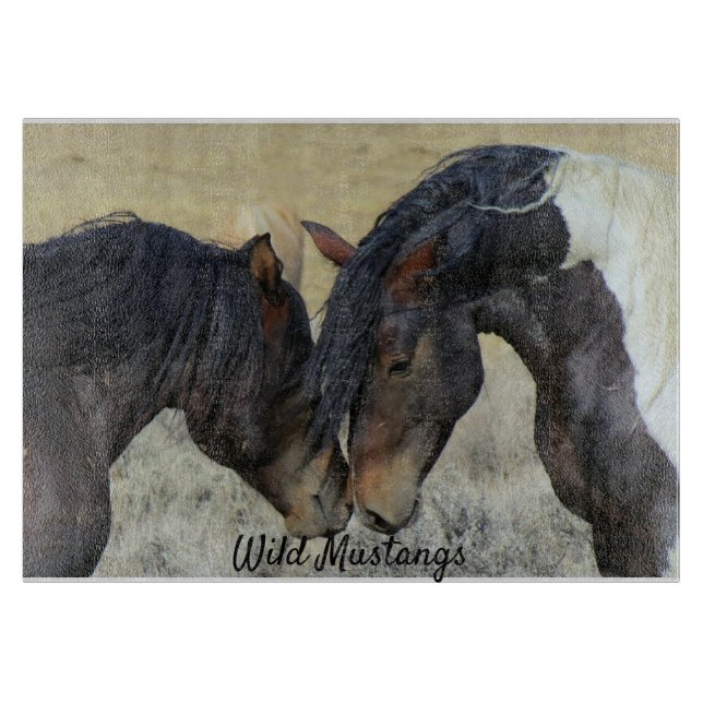 Wild Mustangs Glass Cutting Board Horse Lovers (Front)
