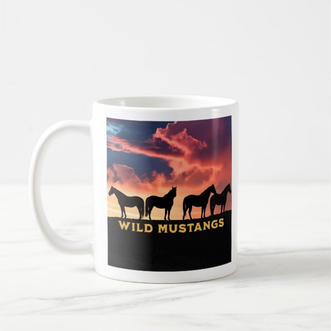 Wild Mustangs on the Horizon, Horse Lover Gift, An Coffee Mug (Left)