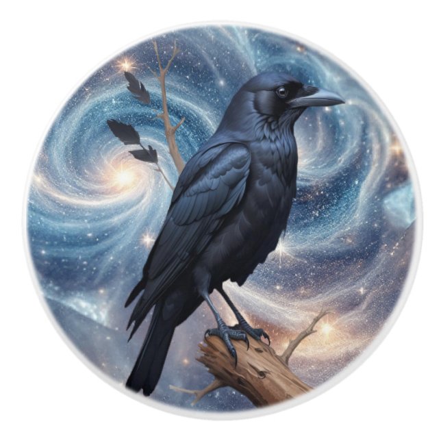 Wild Nature Bird Crow-Raven  Ceramic Knob (Front)