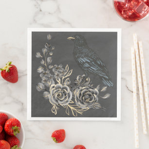 Wild Nature Blackbirds Roses & Raven Napkin