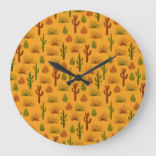 Wild Nature Cactus Bushes Pattern Large Clock