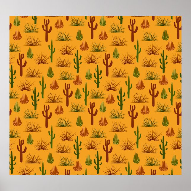 Wild Nature Cactus Bushes Pattern Poster (Front)