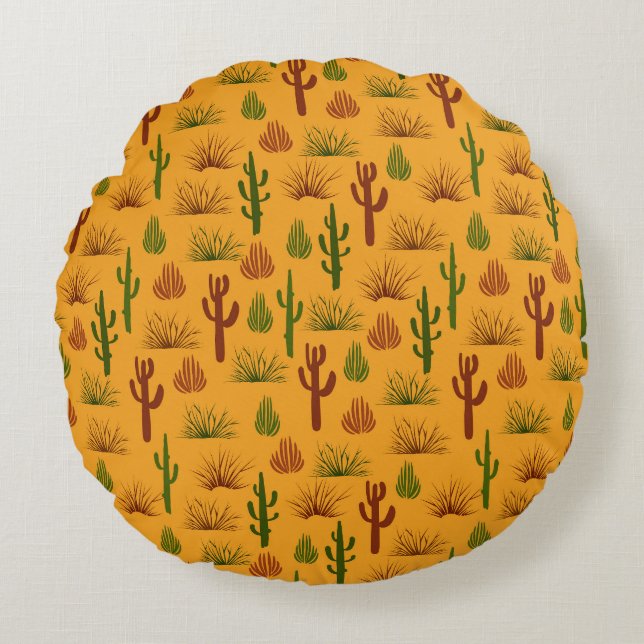 Wild Nature Cactus Bushes Pattern Round Cushion (Front)