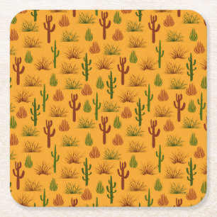 Wild Nature Cactus Bushes Pattern Square Paper Coaster