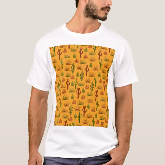 Wild Nature Cactus Bushes Pattern T-Shirt (Front)