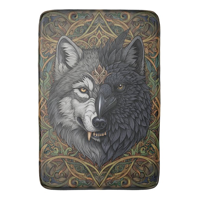 Wild Nature Crow-Raven Wolf Bath Mat (Front Vertical)