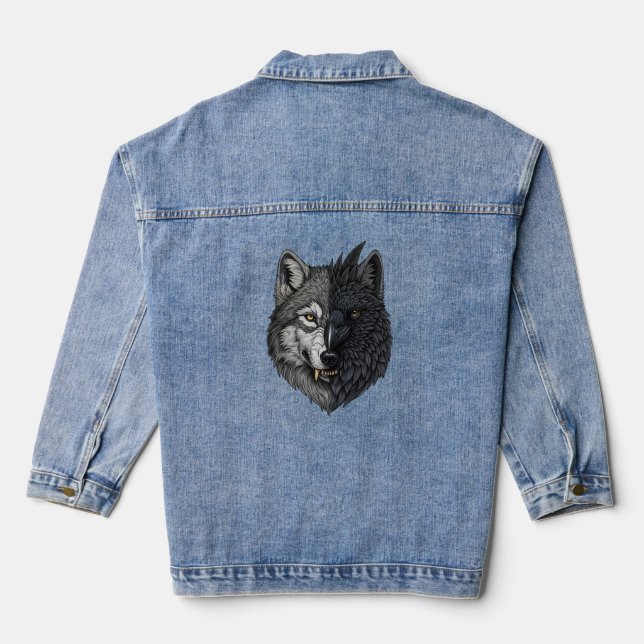 Wild Nature Crow-Wolf Raven Denim Jacket (Back)