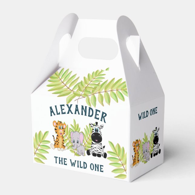 Wild One 1st Birthday Animals Thank You Favour Box (Front Side)