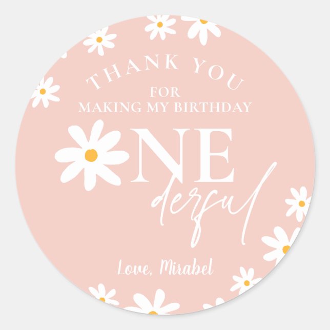 Wild One 1st Birthday Boho Retro Blush Pink Daisy Classic Round Sticker (Front)