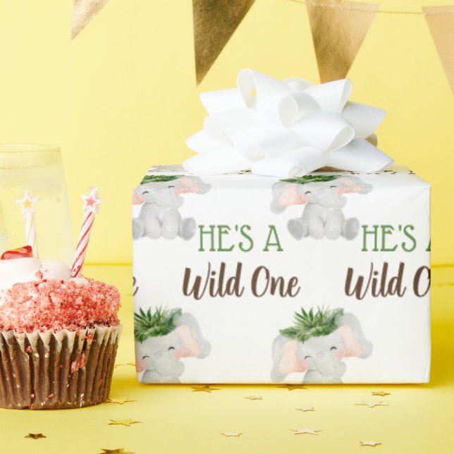 Wild One 1st Birthday Boy Jungle Safari  Wrapping Paper (Birthday Party)