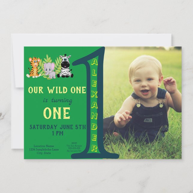 Wild One 1st Birthday Boy Photo Invitation (Front)