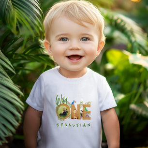 Wild One 1st Birthday Cute Jungle Animals Photo Baby T-Shirt