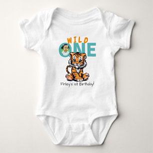 Wild ONE 1st Birthday & Cute Tiger Picture Upload Baby Bodysuit