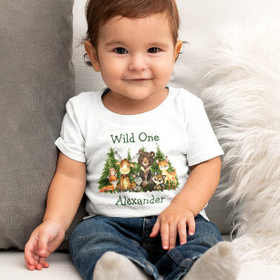 Wild One 1st Birthday Forest Animals Trees Baby T-Shirt