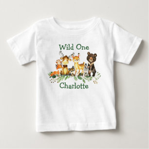Wild One 1st Birthday Forest Woodland Animals Baby T-Shirt