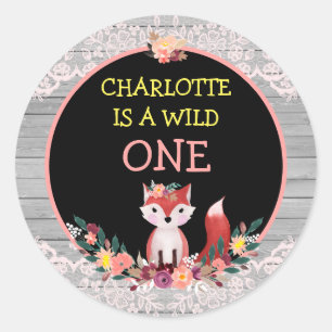 Wild ONE 1st Birthday Fox And Flowers Classic Round Sticker