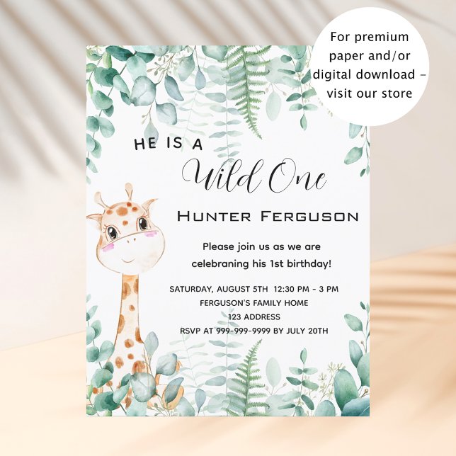 Wild one 1st birthday giraffe invitation (Creator Uploaded)