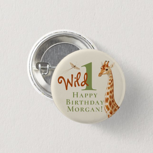 Wild One 1st Birthday Giraffe Safari 3 Cm Round Badge (Front & Back)
