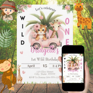 Wild One 1st Birthday Girl  Invitation