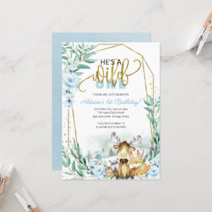 Wild One 1st Birthday Greenery Woodland Invitation
