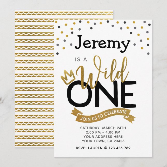 Wild One 1st Birthday Invitation (Front/Back)