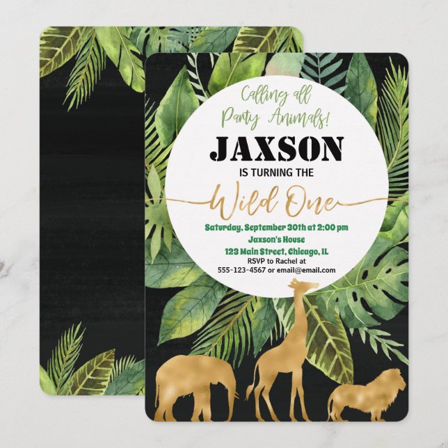 Wild one 1st birthday invitation boy safari invite (Front/Back)