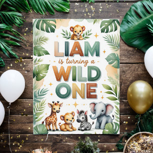 Wild One 1st Birthday Invitation Card - Liam
